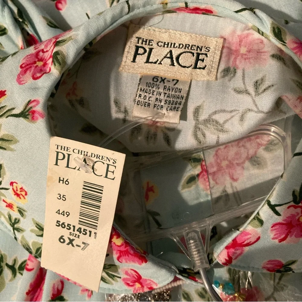 NWT Vintage The Children’s Place Pale Aquamarine Print Midi length dress, 6X-7 - Picture 6 of 7